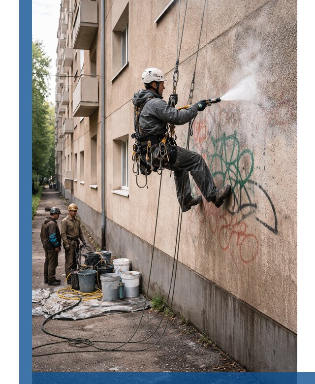 Удаление граффити с фасада в Шахтах без следов и повреждений