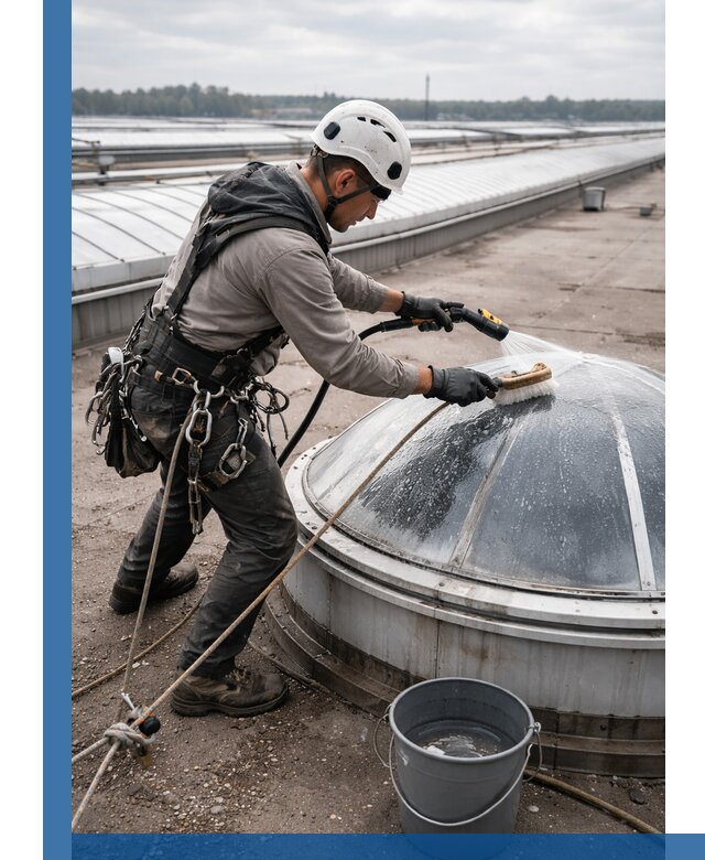 Мойка зенитных фонарей на кровле для промышленных объектов в Шахтах