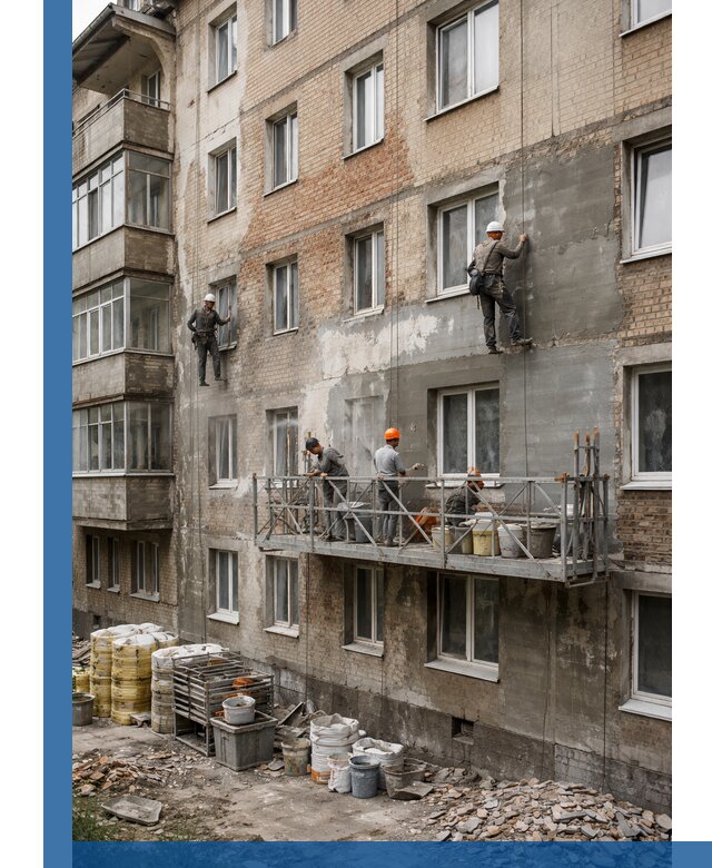 Капитальный ремонт фасада в Шахтах с восстановлением и гидроизоляцией