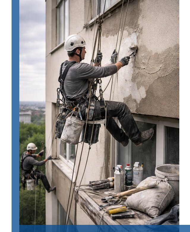 Косметический ремонт фасада зданий в Шахтах промышленными альпинистами