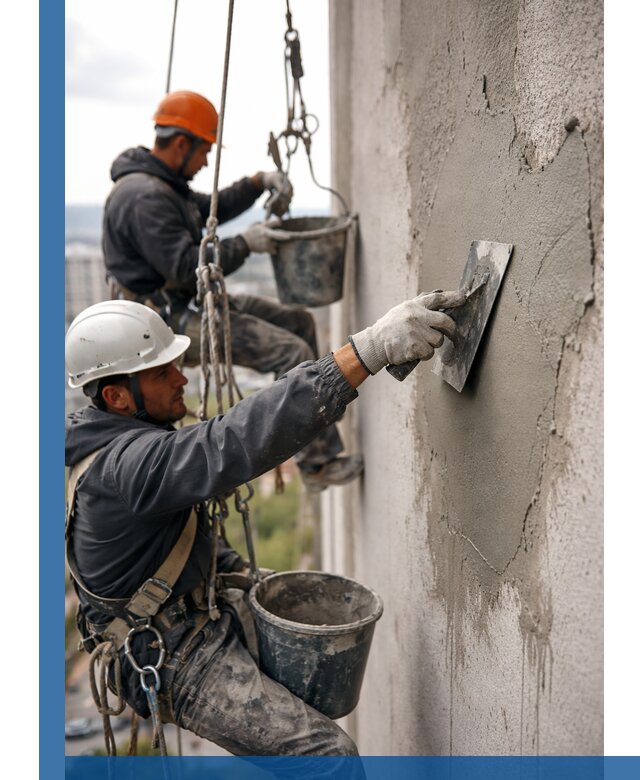 Штукатурка фасада на высоте в Шахтах профессиональные работы