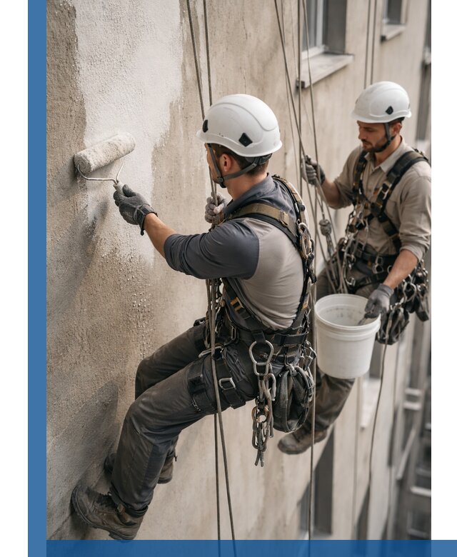 Грунтовка фасада на высоте в Шахтах промышленными альпинистами