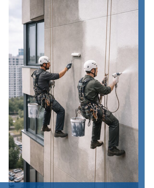 Покраска фасада альпинистами в Шахтах от 326 р. | ВЫСОТНИК-Шхт