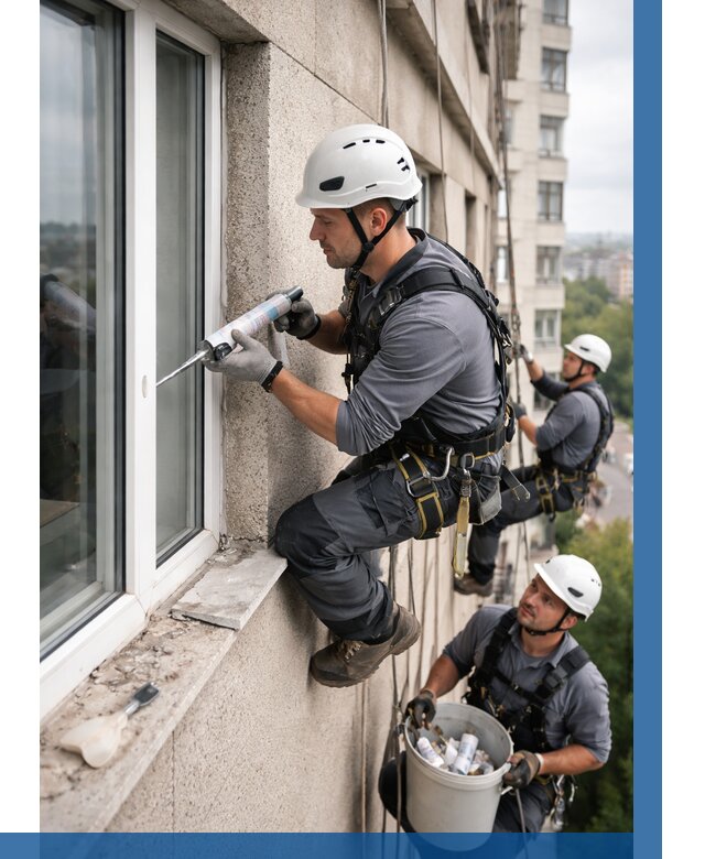 Герметизация оконных швов снаружи в Шахтах от 1628 р. | ВЫСОТНИК-Шхт