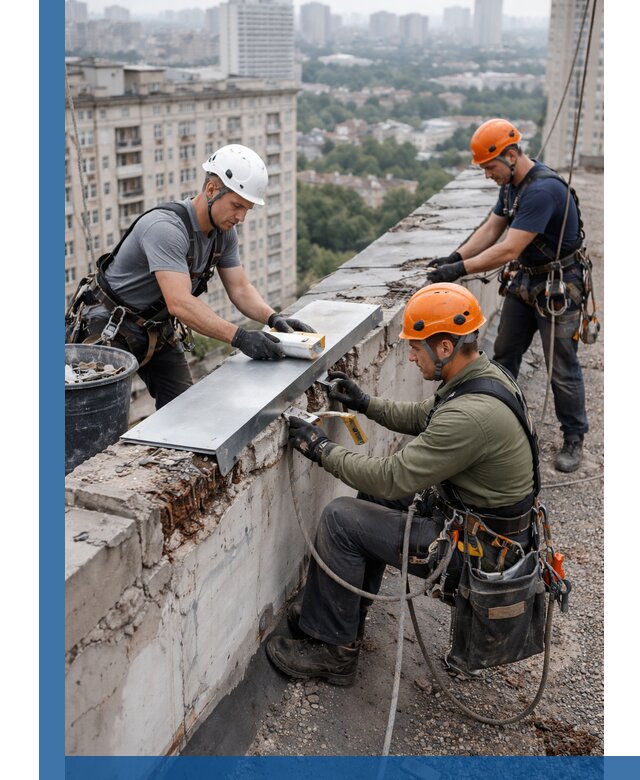 Ремонт парапета на кровле в Шахтах, высотные работы с гарантией