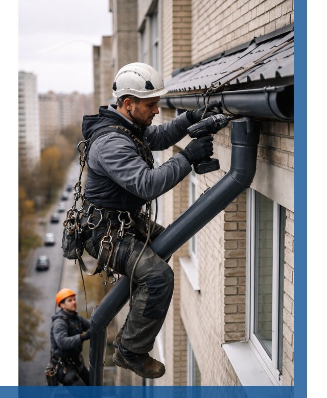 Монтаж водосточной системы на здании в Шахтах от 5427 р. | ВЫСОТНИК-Шхт