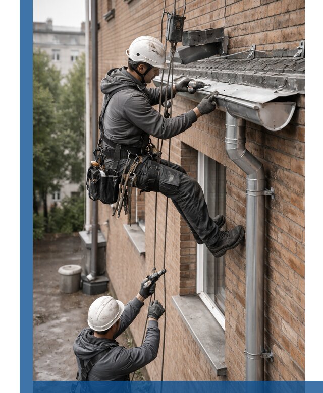 Монтаж водосточной системы на здании в Шахтах под ключ