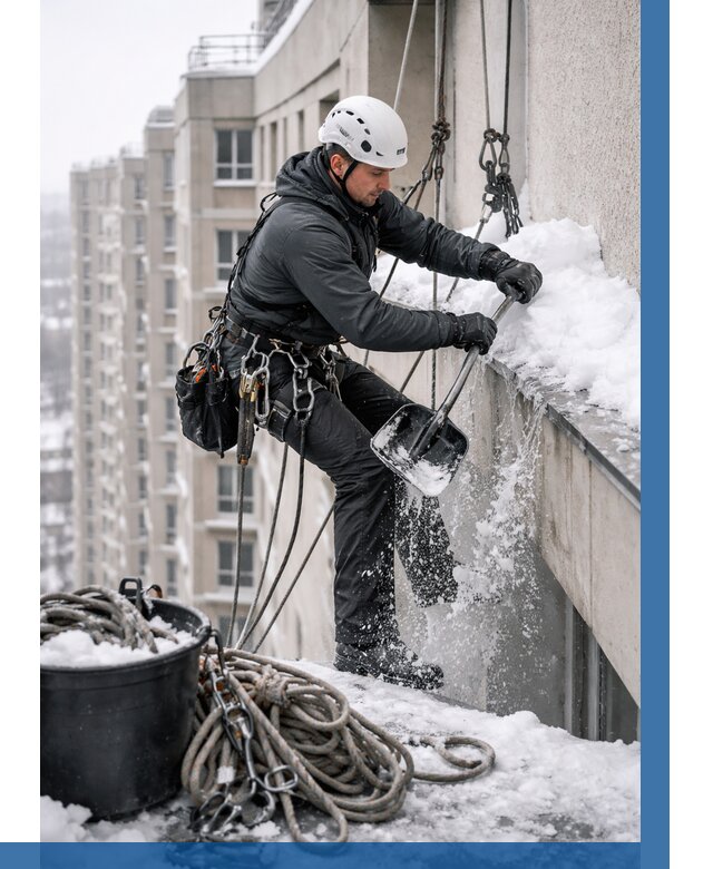 Очистка карнизов от снега в Шахтах от 326 р. | ВЫСОТНИК-Шхт