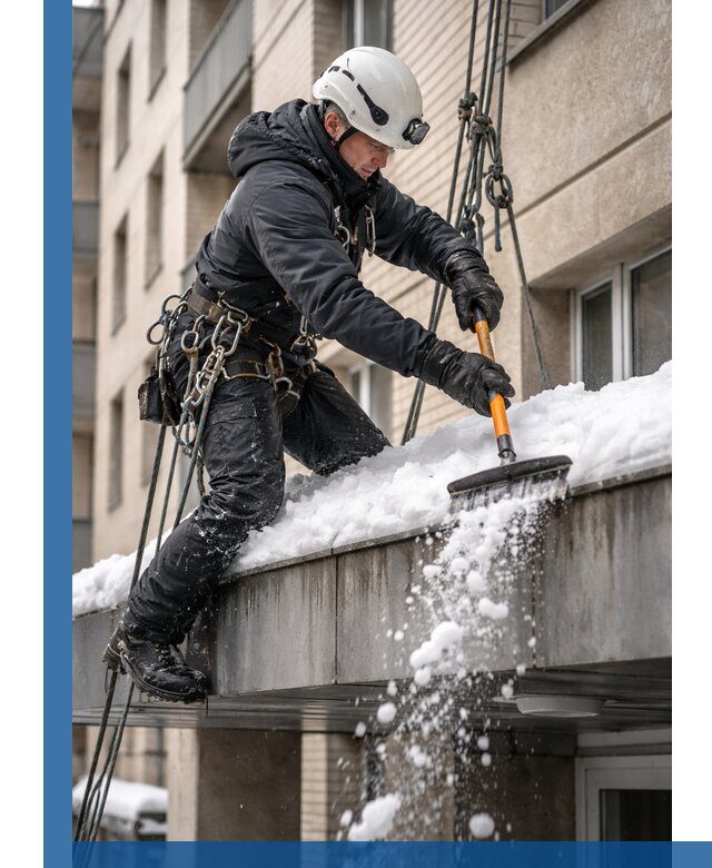 Очистка козырьков от снега в Шахтах круглогодично безопасно