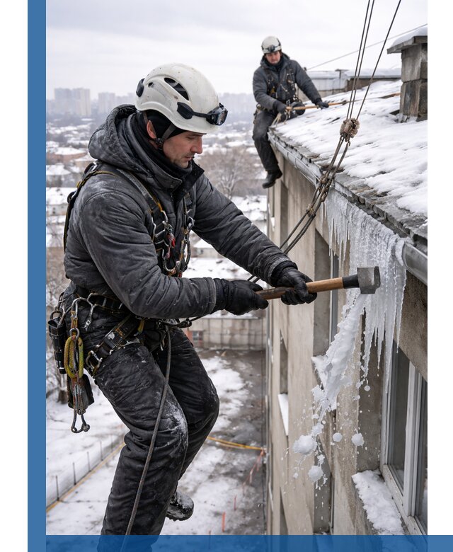 Сбивание и удаление сосулек с крыши в Шахтах безопасно