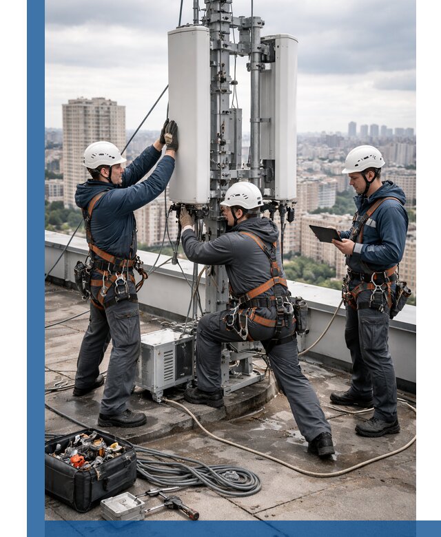 Монтаж антенн связи на крыше в Шахтах с вводом в эксплуатацию