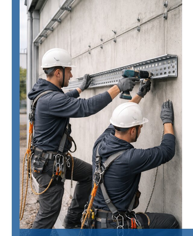 Монтаж кабельных лотков на фасаде зданий в Шахтах с гарантией