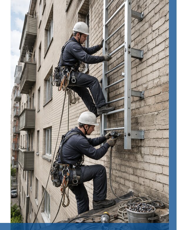 Монтаж пожарной лестницы в Шахтах от 27133 р заказать у ВЫСОТНИК-Шхт