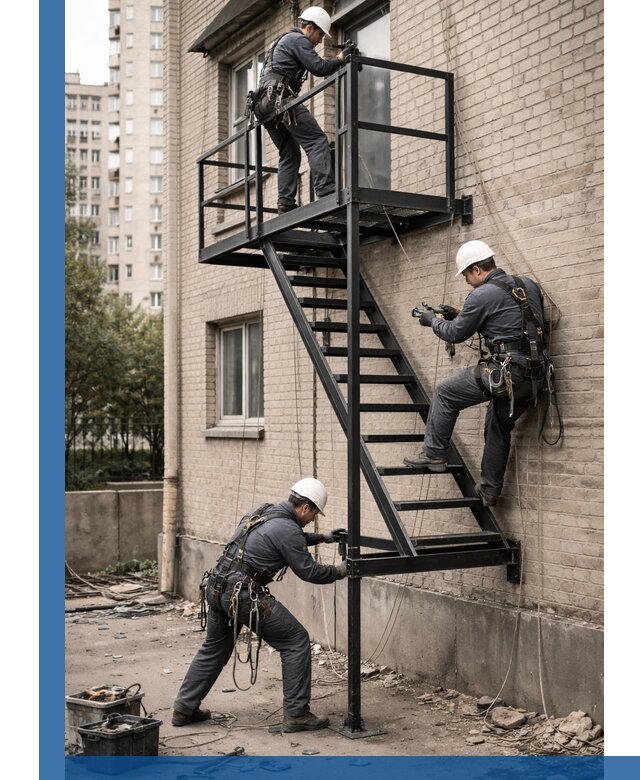 Монтаж пожарной лестницы в Шахтах, установка и крепление