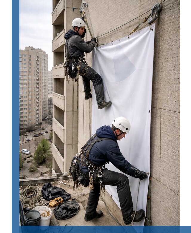 Профессиональный монтаж баннеров на фасаде в Шахтах