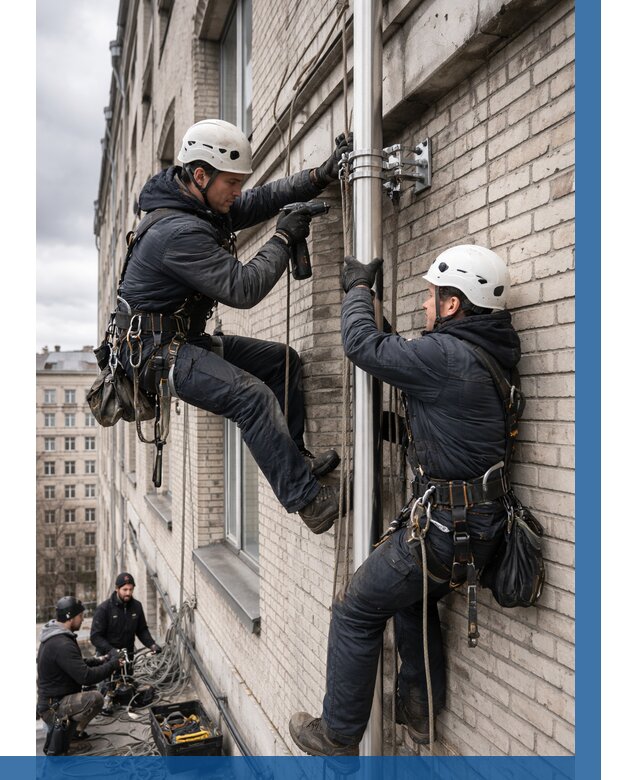 Монтаж флагштока на здании в Шахтах от 7054 р. | ВЫСОТНИК-Шхт