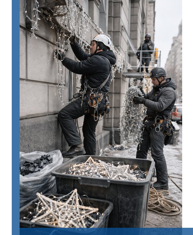 Демонтаж новогоднего оформления и гирлянд в Шахтах