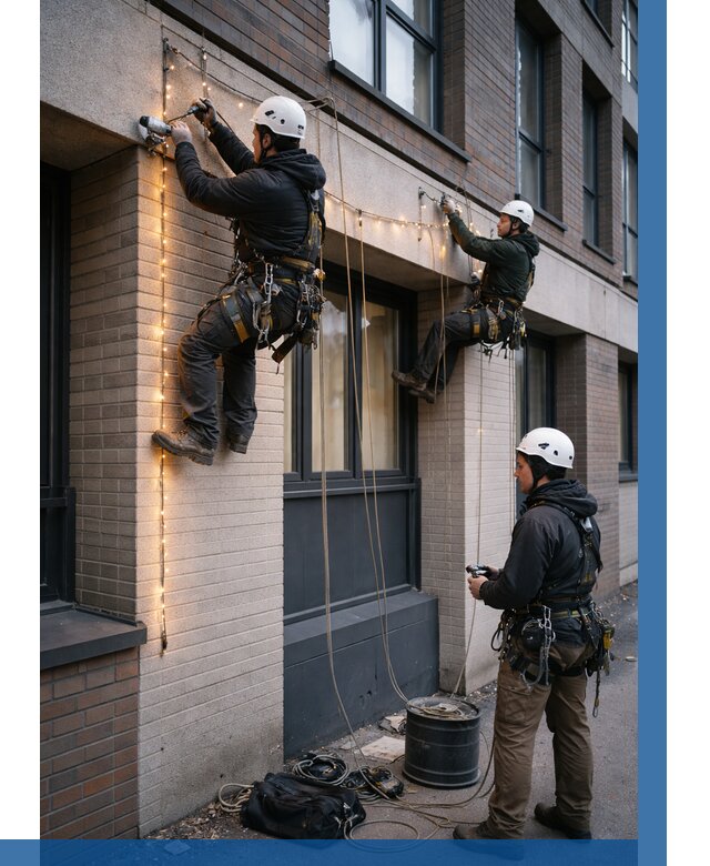 Монтаж гирлянд на фасаде в Шахтах от 3799 р. | ВЫСОТНИК-Шхт