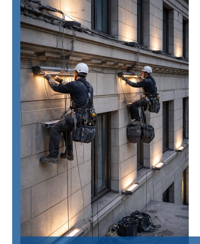 Монтаж архитектурной подсветки фасадов зданий в Шахтах