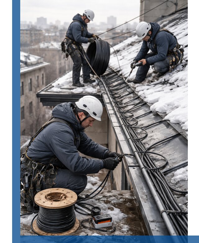 Монтаж греющего кабеля на кровле в Шахтах под ключ