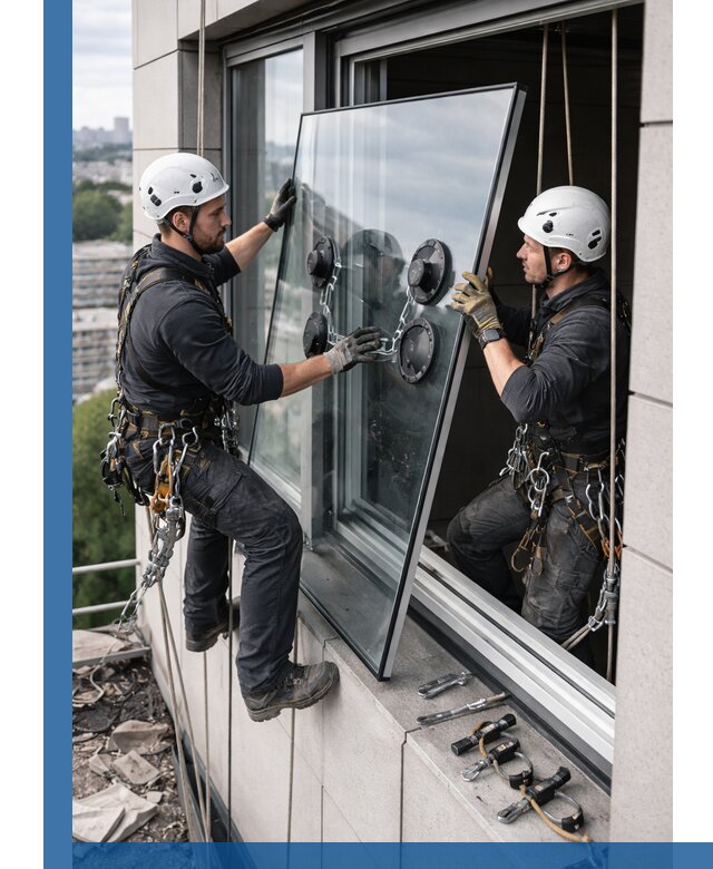 Замена стеклопакетов на высоте с промышленными альпинистами в Шахтах