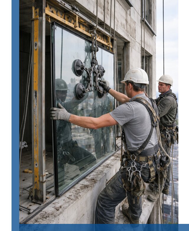 Монтаж стеклопакетов на высоте в Шахтах с промышленным альпинизмом